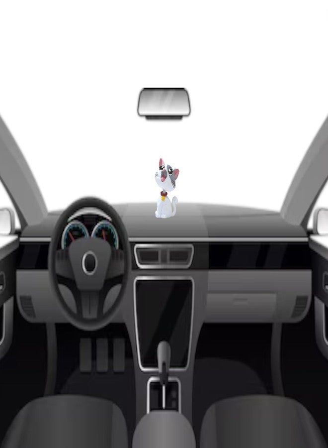 AUGEN Cute Cat White Grey Bobblehead for Car Dashboard, Office Desk & Study Table (Pack of 1) - Image 3